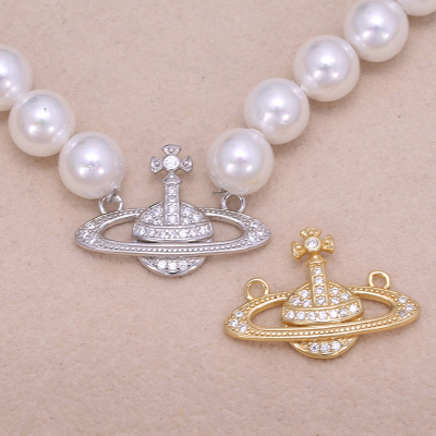 s925纯银饰品扣子 珍珠手链吊坠项链毛衣链西太后土星diy手工制作