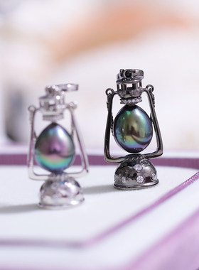 DIY手工制作珍珠项坠枪黑煤油灯多功能开口吊坠银饰 s925纯银配件