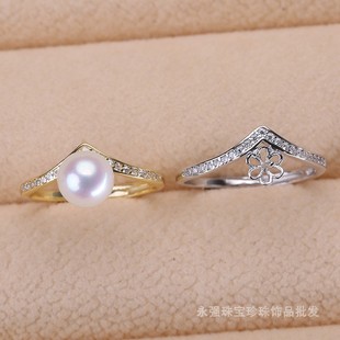 s925纯银戒指环 开口可调节珍珠戒指托 DIY珍珠银配件