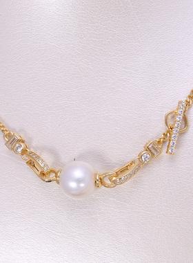 珍珠吊坠配件 s925纯银含项链 全孔古巴配件套链 diy项坠手工饰品