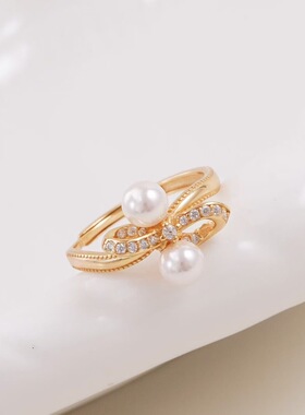 s925纯银银饰戒指配件珍珠饰品diy手工制作双珠开口调节戒指空托