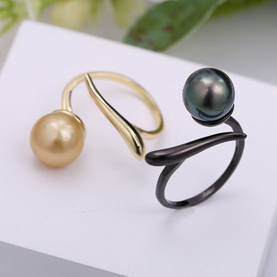 s925纯银戒指环 银饰枪黑可调节珍珠戒指托 DIY手工制作银配件