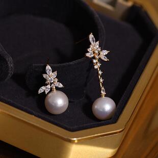 s925纯银银饰耳钉耳坠配件 珍珠饰品diy手工制作耳饰AB款空托