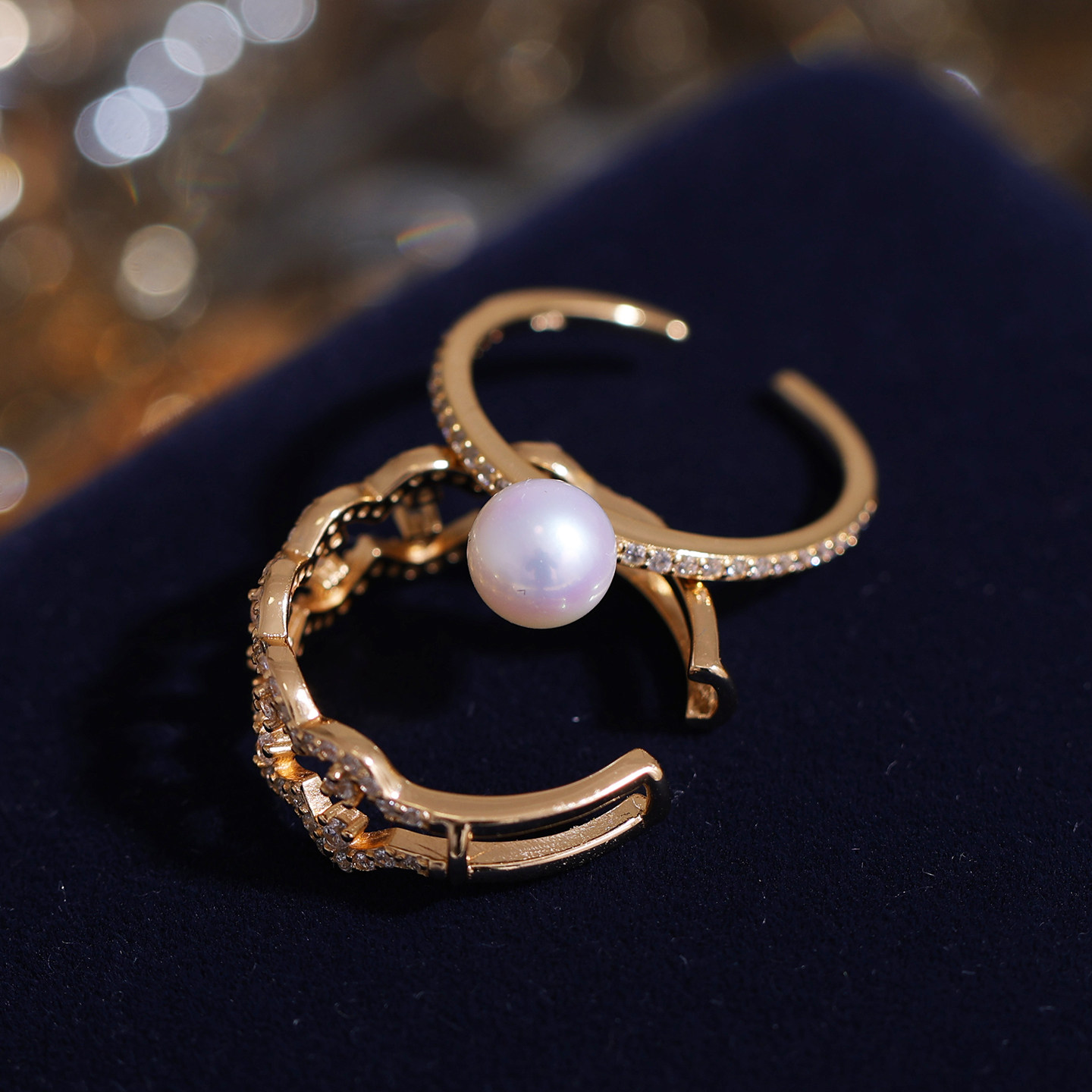 s925纯银银饰戒指配件珍珠饰品diy手工制作微镶开口拆分调节空托