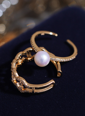 s925纯银银饰戒指配件珍珠饰品diy手工制作微镶开口拆分调节空托