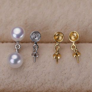 s925纯银银饰双珠耳钉配件 珍珠饰品diy手工制作耳饰一对耳钉