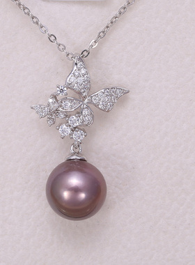 DIY手工制作珍珠项坠不含珍珠单个蝴蝶吊坠银饰 s925纯银吊坠配件