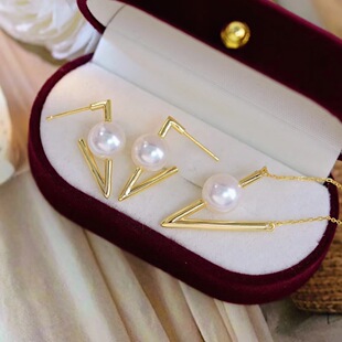 s925纯银银饰两件套耳钉吊坠配件 珍珠饰品diy手工制作全孔耳钉