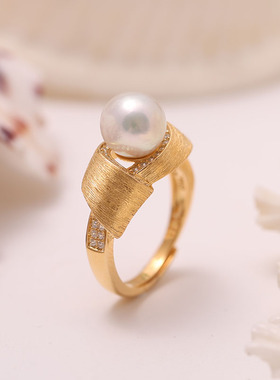 DIY珍珠配件S925纯银新潮高级感时尚拉丝戒指托指环戒托空托饰品