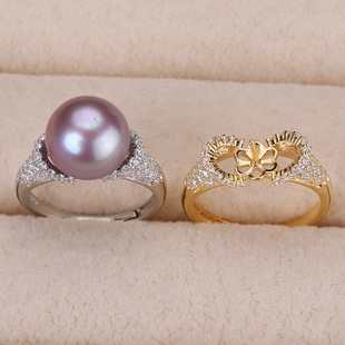 s925纯银戒指环 银饰开口可调节珍珠戒指托 DIY手工制作银配件