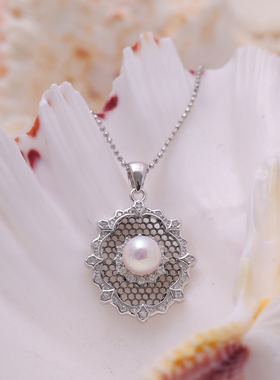 DIY手工制作珍珠项坠吊坠银饰 s925纯银挂坠不含链黑色蕾丝配件