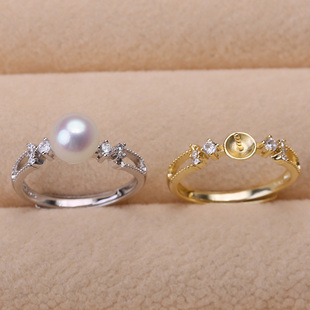 s925纯银戒指环 银饰开口可调节珍珠戒指托 DIY手工制作银配件