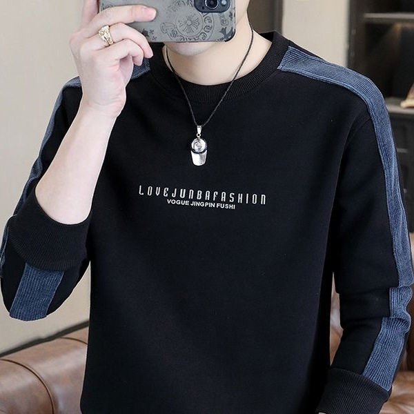 潮牌撞色卫衣男秋冬款长袖t恤打底衫男拼接时尚帅气宽松圆领上衣,男装,卫衣,淘宝优惠券,粉丝福利购,淘宝优惠卷