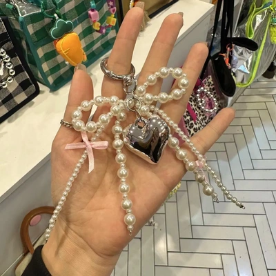韩版珍珠蝴蝶结爱心挂件气质百搭包包挂饰汽车钥匙链少女心挂饰