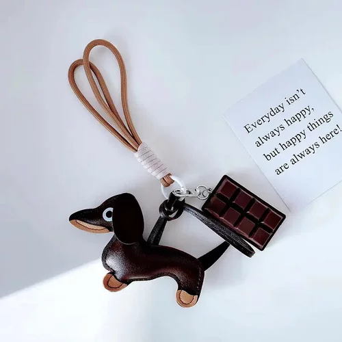 ins风miu系同款包包挂件腊肠狗巧克力挂饰小众皮质小狗钥匙配件
