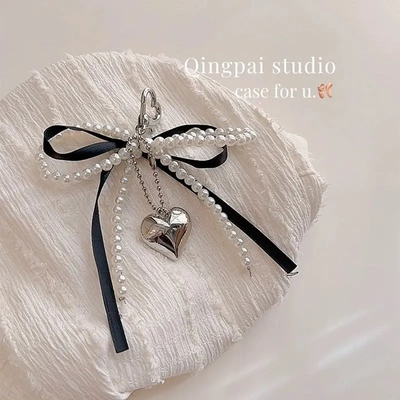 爱心吊坠车钥匙扣airpod饰品ins时尚蝴蝶结珍珠手机挂链包挂件