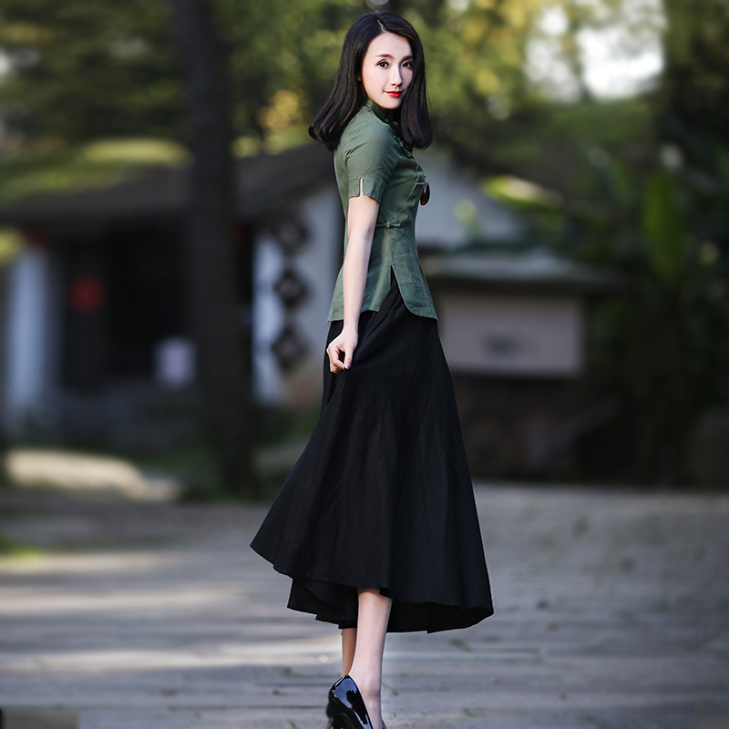 如意风2018夏季新款棉麻年轻旗袍上衣唐装女