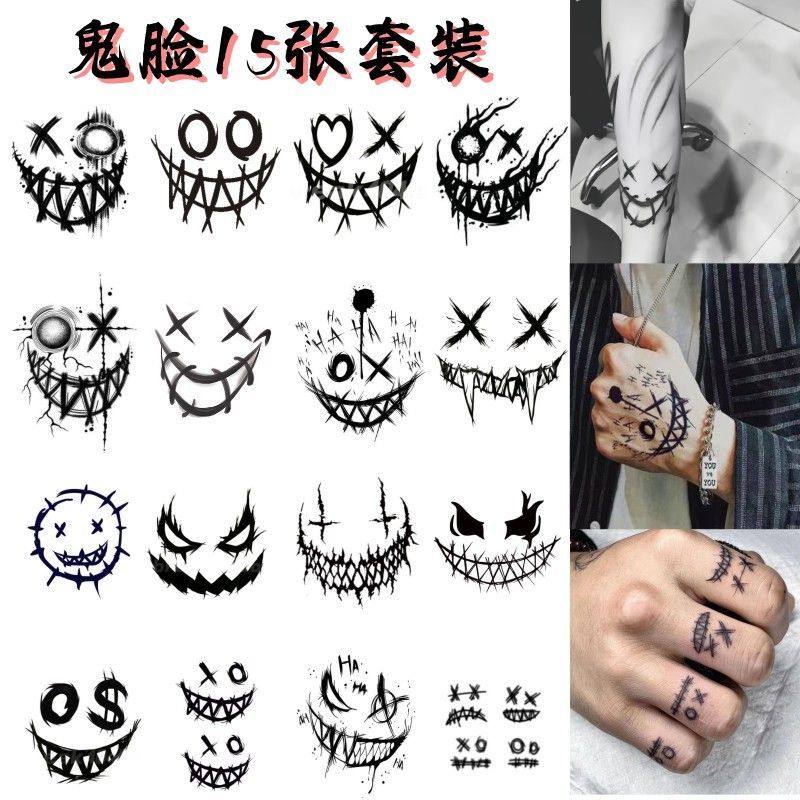 纹身贴防水男持久女手背仿真刺青暗黑系笑脸小丑恶魔