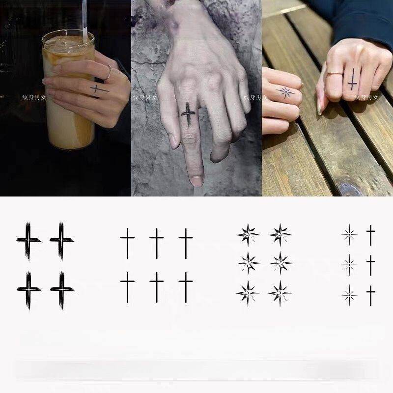 ins简约十字架星星手指纹身贴防水持久男女迷你手指图案草本贴纸