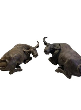 陶瓷风水卧牛摆件纯手工