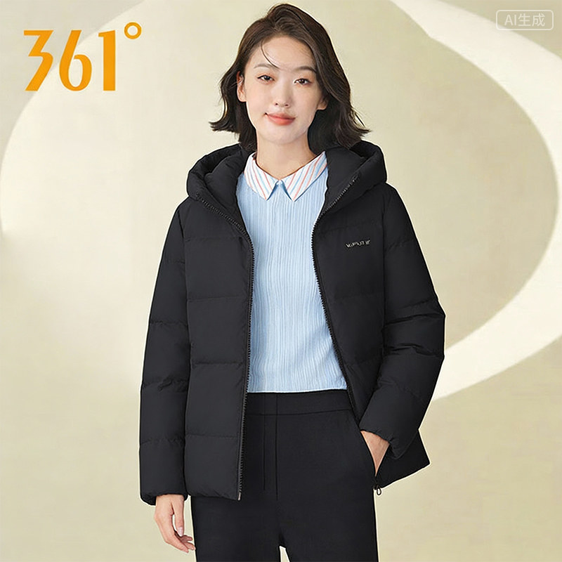361度短款羽绒服女2026冬季新连帽加厚保暖羽绒大衣外套562544302
