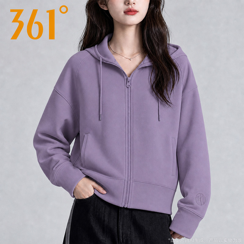 361°运动卫衣女款2026秋季新款开襟连帽透气休闲上衣562634809