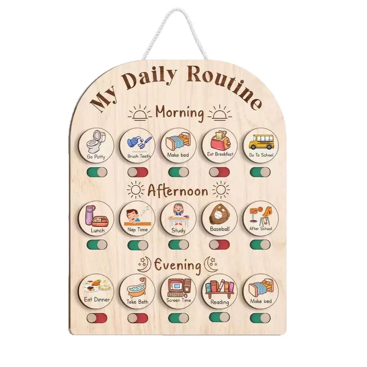 Daily Routine Chart for Kids 儿童日常生活表木质摆件玩具礼物,玩具/童车/益智/积木/模型,其他形状认知/配对玩具,淘宝优惠券,粉丝福利购,淘宝优惠卷