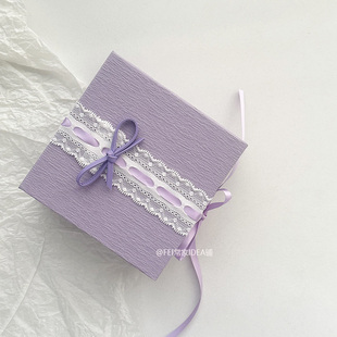 原创蝴蝶结紫色韵味礼物盒蕾丝花边氛围感首饰包装盒ins复古纸盒