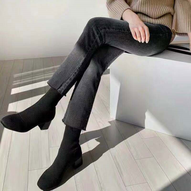 孕妇牛仔裤直筒裤九分宽松黑色孕妇裤子春秋季托腹外穿微喇打底裤