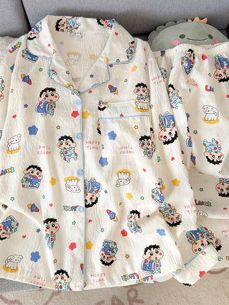 Japanese-Style Crayon Shin-Chan Cloud Cotton Spring and Autumn Long-Sleeve Long-Pants Sweet Cute Cartoon Loungewear Set for Girls