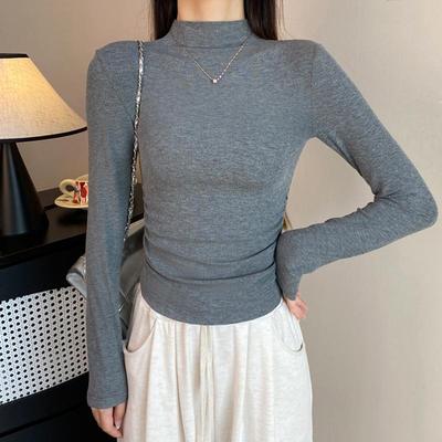 螺纹半高领收腰打底衫女
