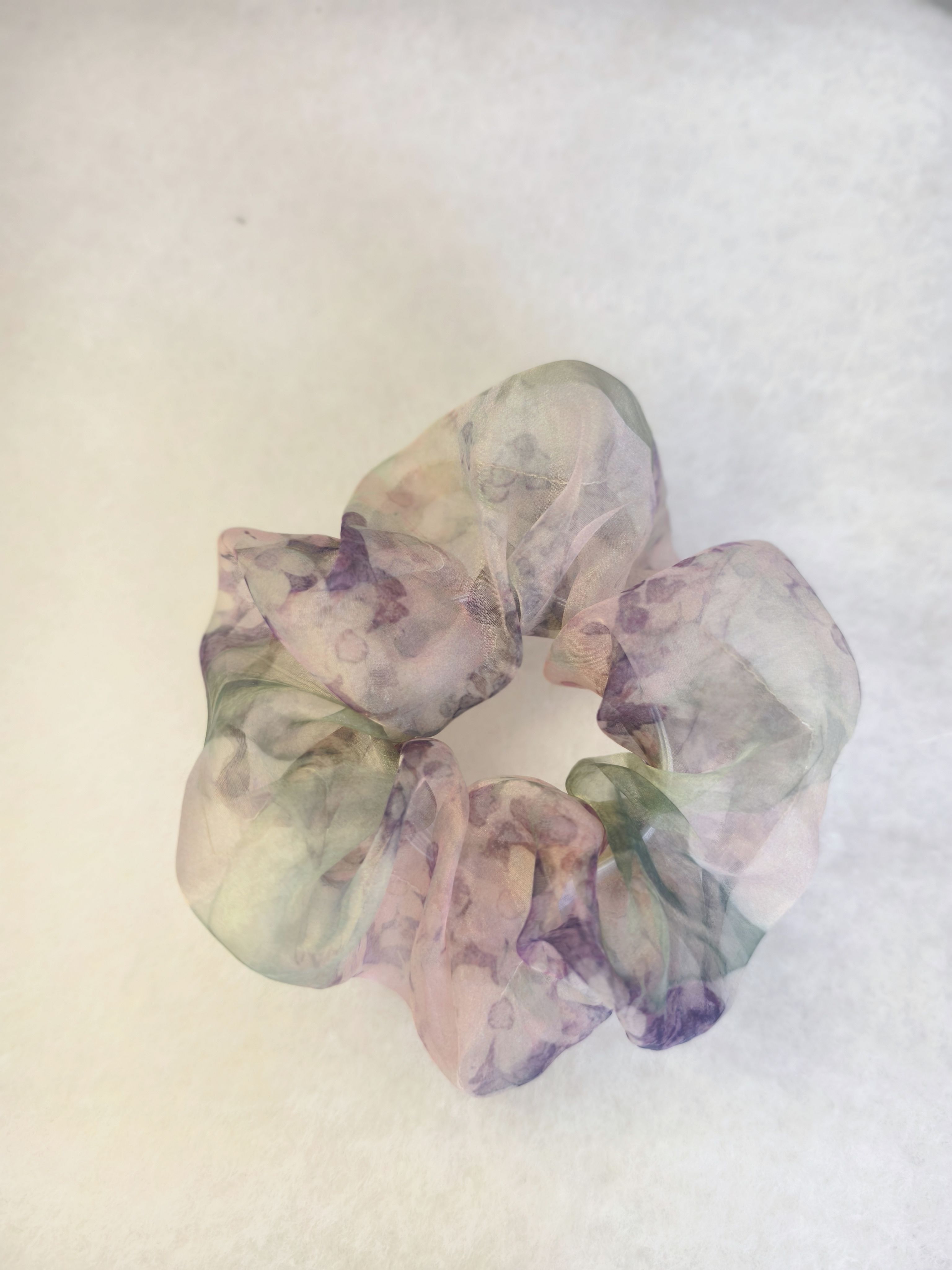 原创清冷风莫奈花园欧根纱发圈夏季轻盈蓬松感大肠圈简约手工发饰