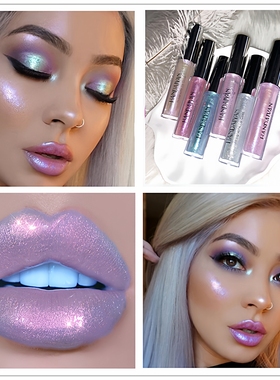 偏光唇彩欧美风A妹口红唇釉珠光金属色眼泪紫色蓝色钻石镭射保湿