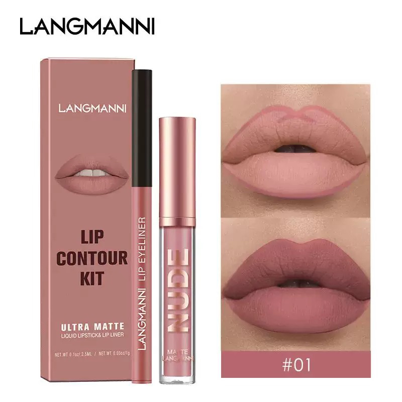 2pcs Lipstick Lipliner Pen Set Matte Waterproof Lip Liner Pe