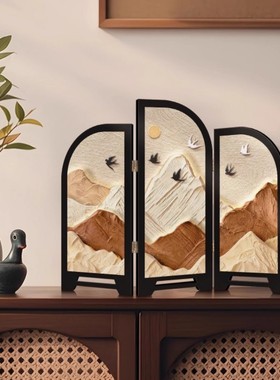 中古风背有靠山小屏风桌面摆件