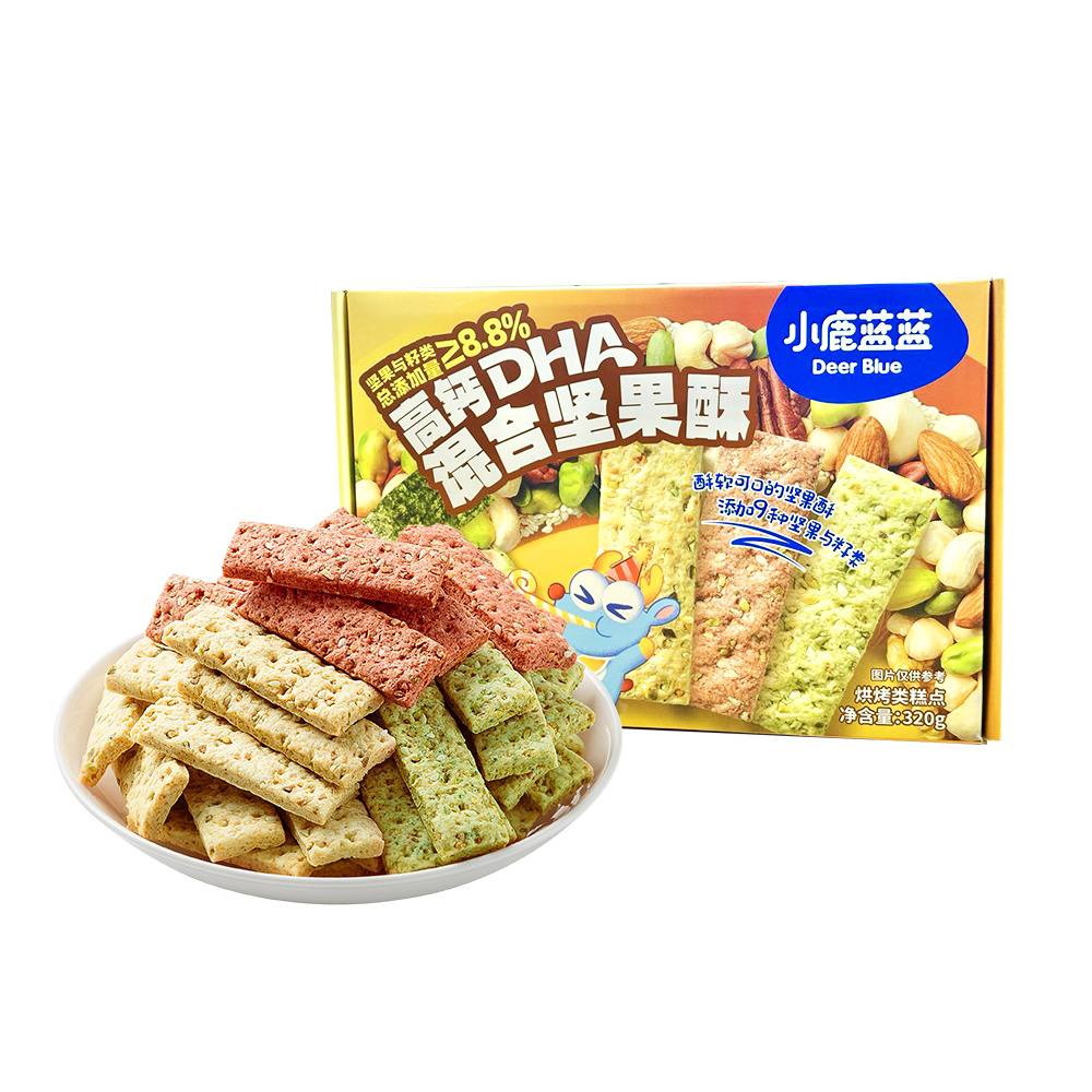 【小鹿蓝蓝高钙混合坚果酥320g】儿童零食含DHA多种坚果磨牙饼干