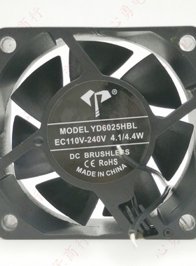全新 YD6025HBL EC110V-240V 6025 6cm 交流机柜散热风扇电源风机