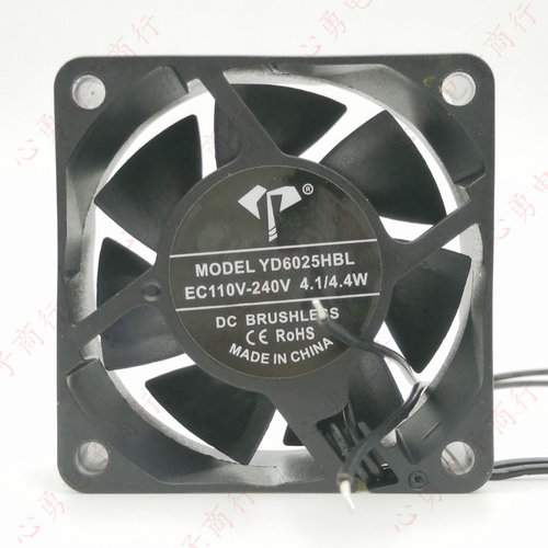全新 YD6025HBL EC110V-240V 6025 6cm 交流机柜散热风扇电源风机