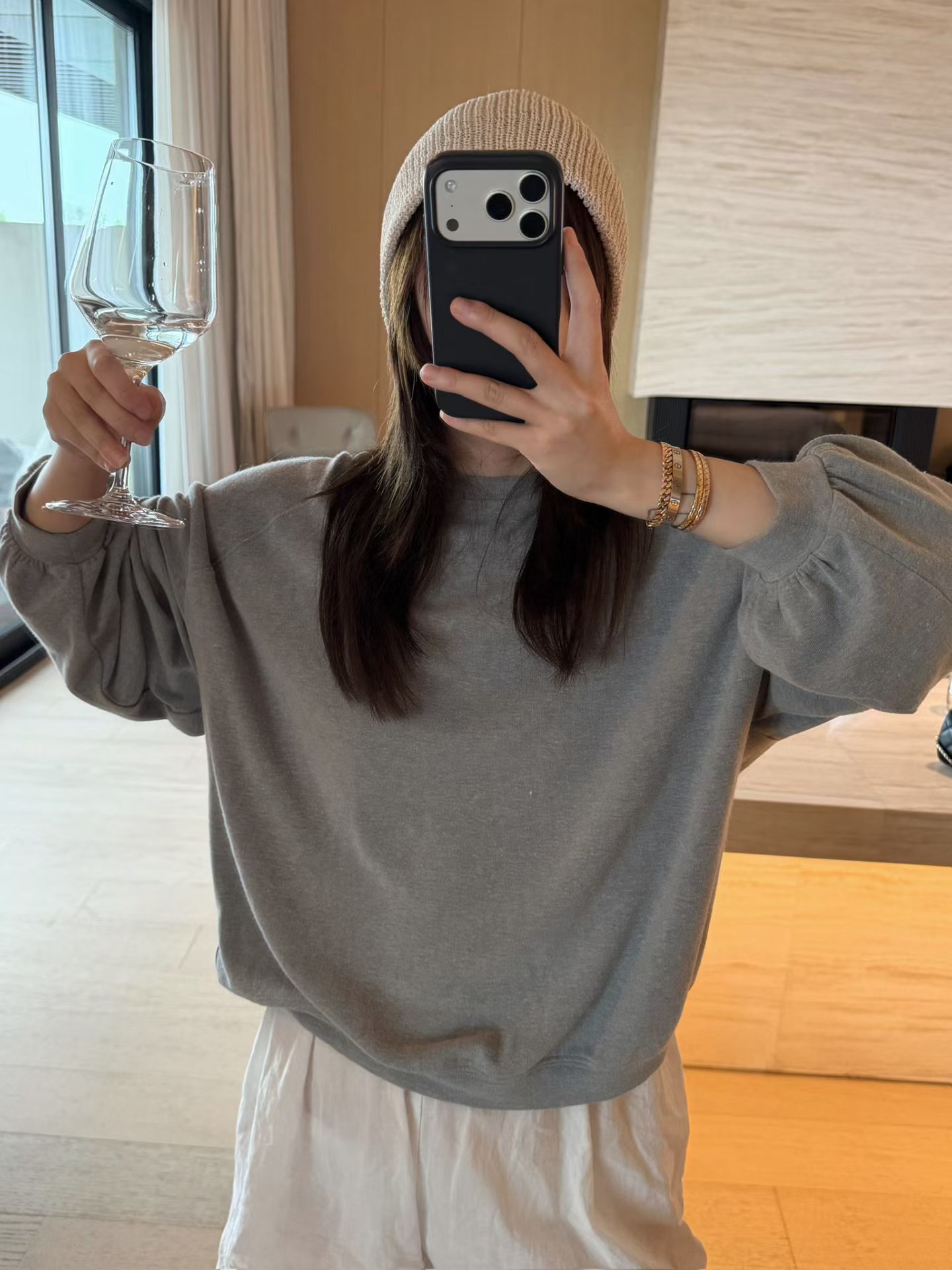 2026秋季low flat 纯色圆领卫衣女宽松休闲韩系