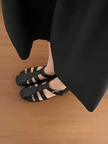 歌莉复古镂空编织法式包头拖女夏季透气森系文艺外穿牛皮真皮凉拖
