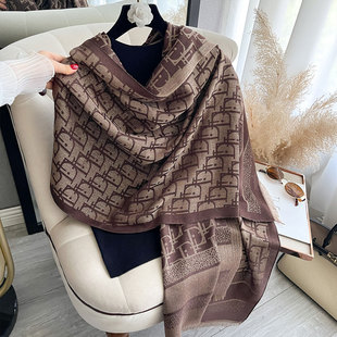 网红直播爆款围巾女保暖围脖披肩双面金线丝巾女外搭围巾批发时尚
