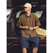 宽松半袖 ollie 衬衣纯色上衣 衬衫 男夏季 snap日系复古纯棉工装 短袖