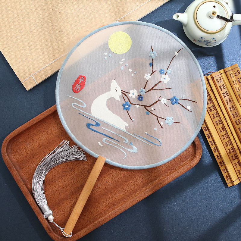 古风团扇diy手工刺绣制作