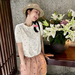 针织衫 短袖 小碎花圆领 春夏新品 heidy海蒂