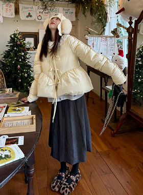 90白鹅绒短款羽绒服海蒂通勤圆领