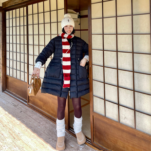 鹅绒服 排骨羽绒服三防面料中长款 heidy海蒂 90白鹅绒黑色娃娃裙式