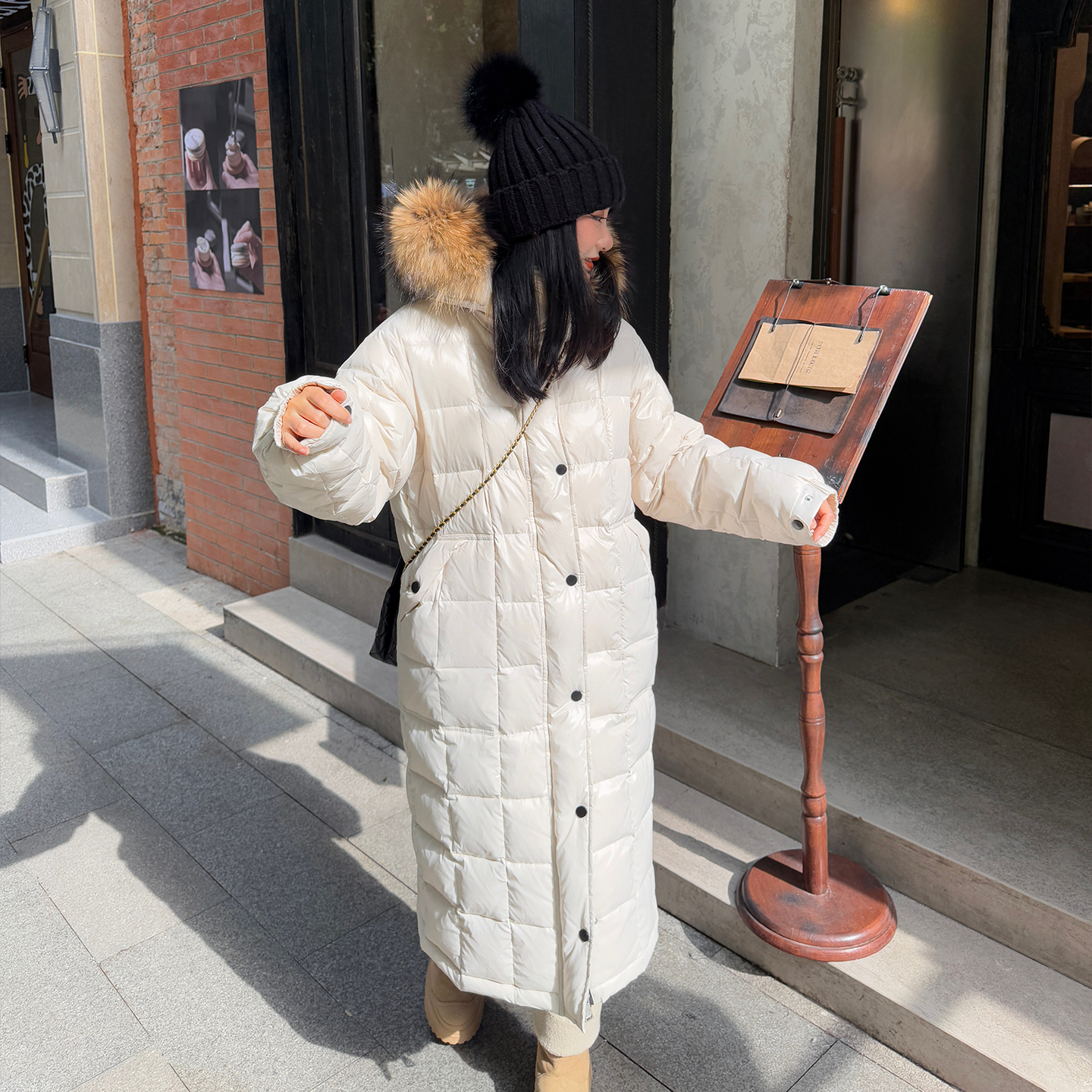 heidy貉子毛长款羽绒服90白鹅绒