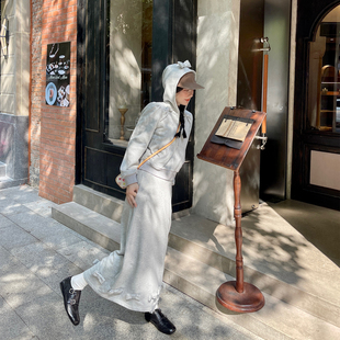 heidy海蒂 拉链外套半裙 克重380g毛圈平纹针织立体蝴蝶结卫衣套装