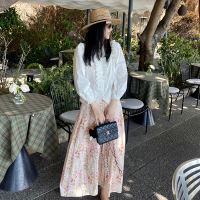 heidy海蒂V领棉蕾丝拼接衬衫女