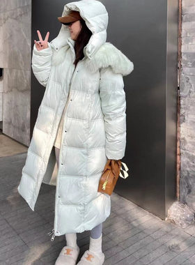 heidy通勤中长款大毛领羽绒服
